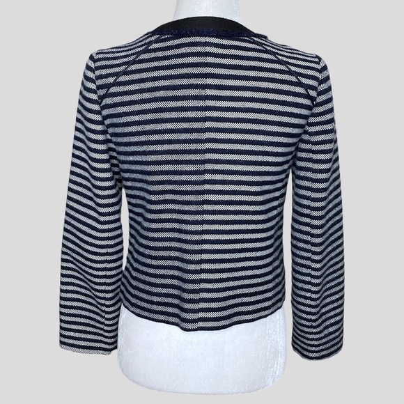 J Crew Women’s Zip Front Tweed Navy Striped Blazer Suit Jacket Academia Office - Picture 9 of 12
